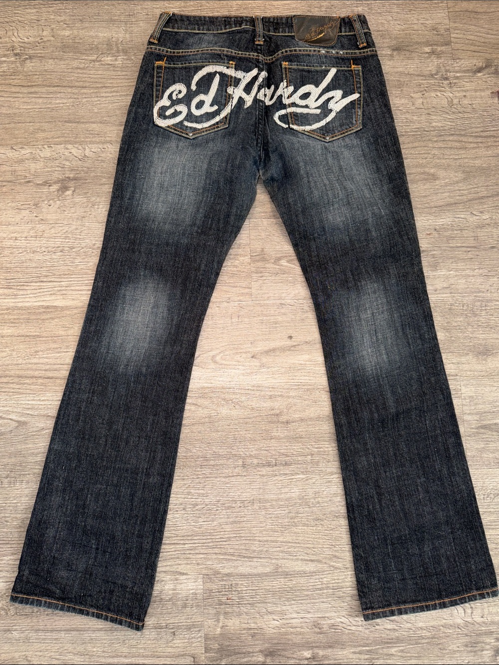 Vintage Ed Hardy Rhinestone Spell Out Jeans Y2K Dark Wash Size 30